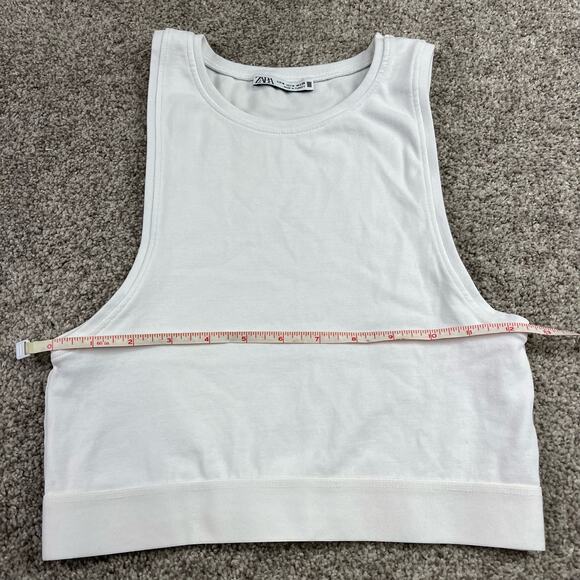 Zara Cotton/Elastane White Crop Top size M - Picture 6 of 7